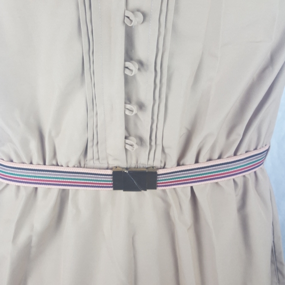 VTG BROWN TAN MIDI SLIP ON DRESS S/M - Picture 3 of 11